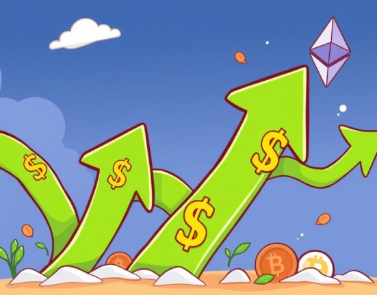Cartoon illustration showing money flowing into U.S. spot Ethereum ETFs, symbolizing significant new investment in the crypto market.