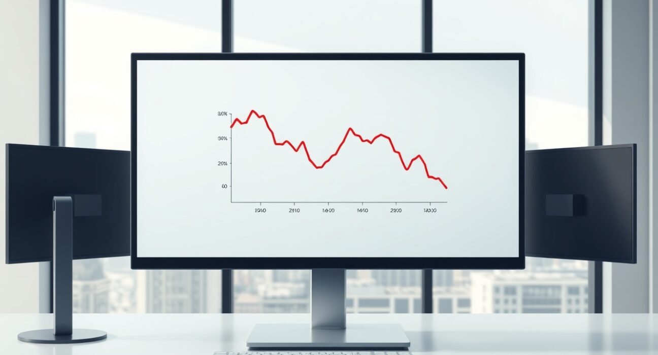 Professional chart showing declining Ethereum ETF investment outflows on a financial trading desk monitor.