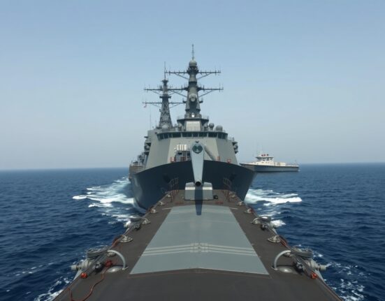 US Navy destroyer on patrol in the Strait of Hormuz following the destruction of Iranian minelayers.