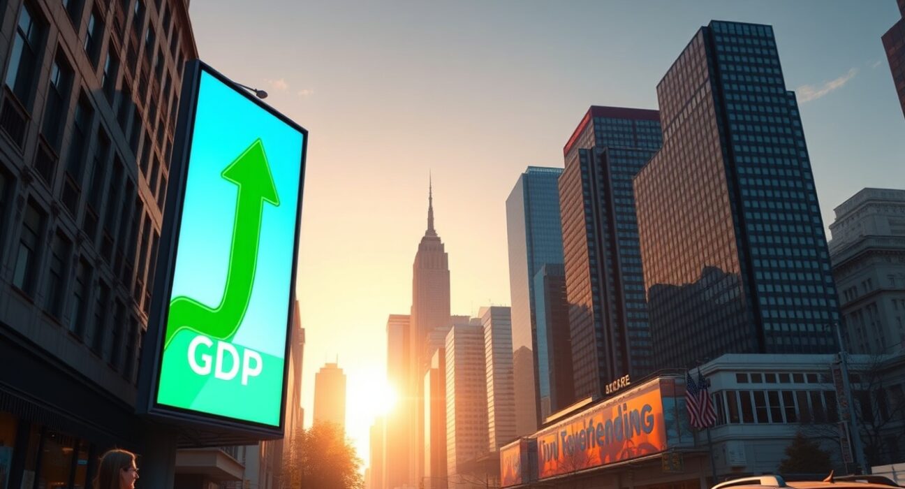 US GDP growth chart with upward trend line indicating Q1 expansion