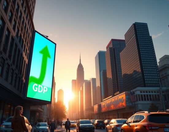 US GDP growth chart with upward trend line indicating Q1 expansion