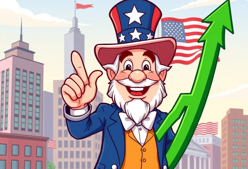 Cartoon illustrating strong US GDP growth in Q2, signaling a robust economy.