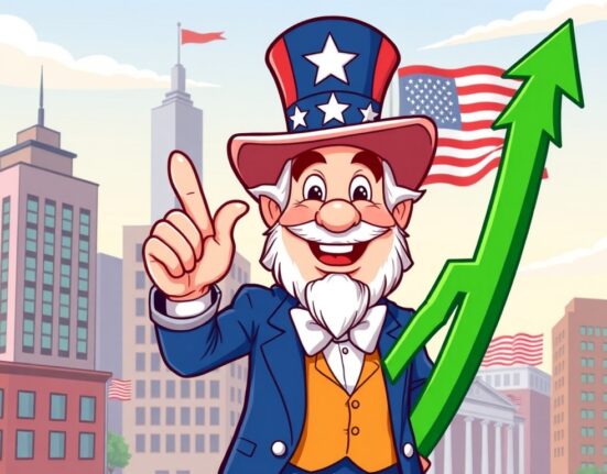 Cartoon illustrating strong US GDP growth in Q2, signaling a robust economy.