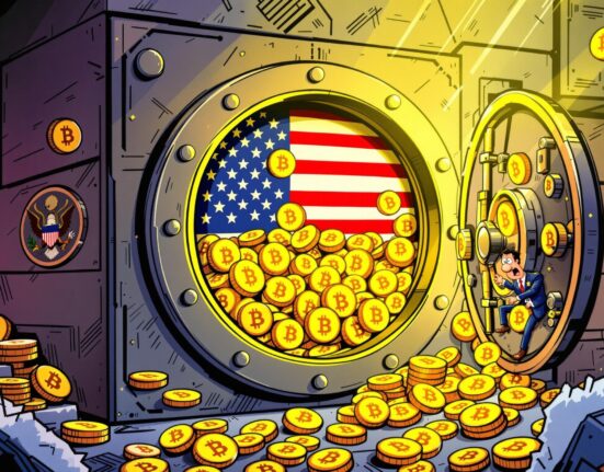 A secure vault representing the US government Bitcoin holdings, symbolizing its untouched status.