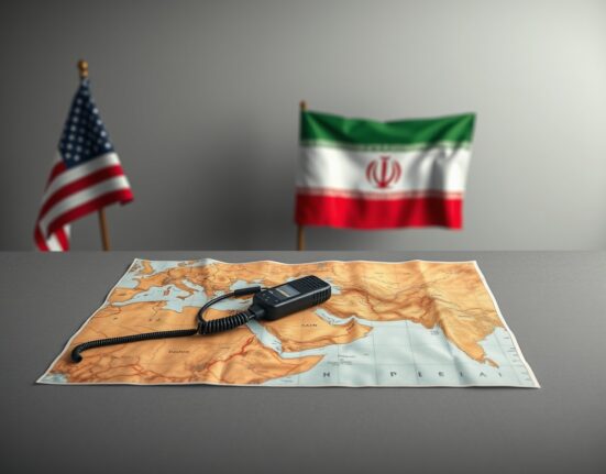 Symbolic representation of the US Iran ceasefire with a map and silent radio.