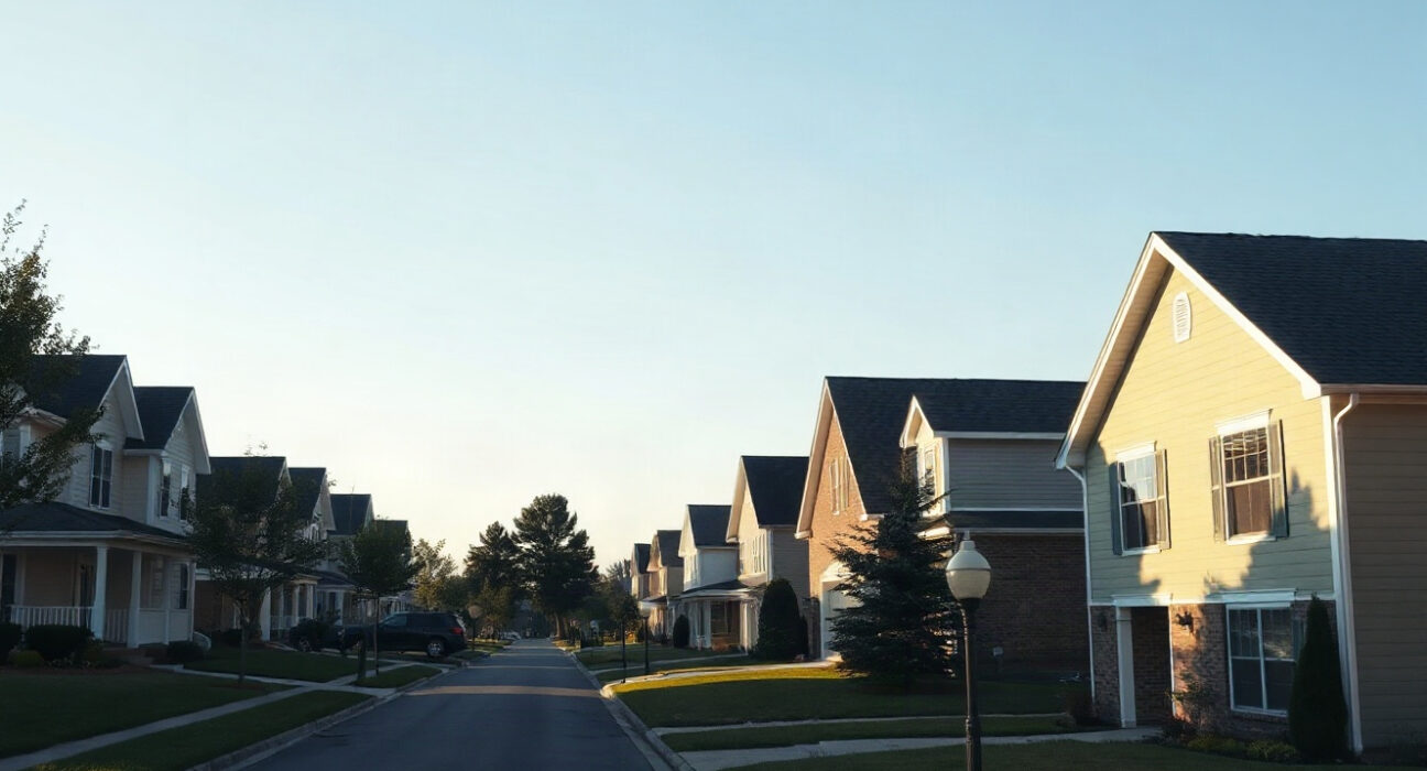 Suburban American homes under a clear sky, representing the housing market