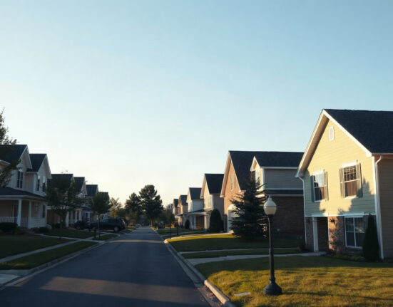 Suburban American homes under a clear sky, representing the housing market