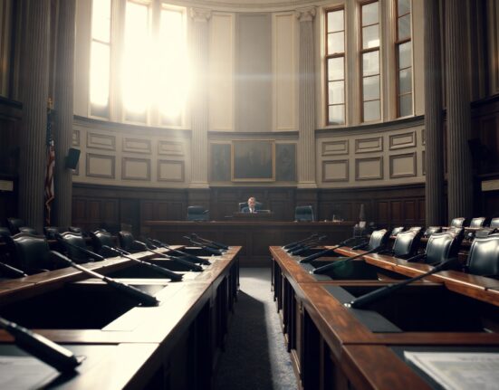 Interior of a U.S. Capitol hearing room with empty chairs and microphones, representing the House Ways and Means Committee's crypto tax legislation.