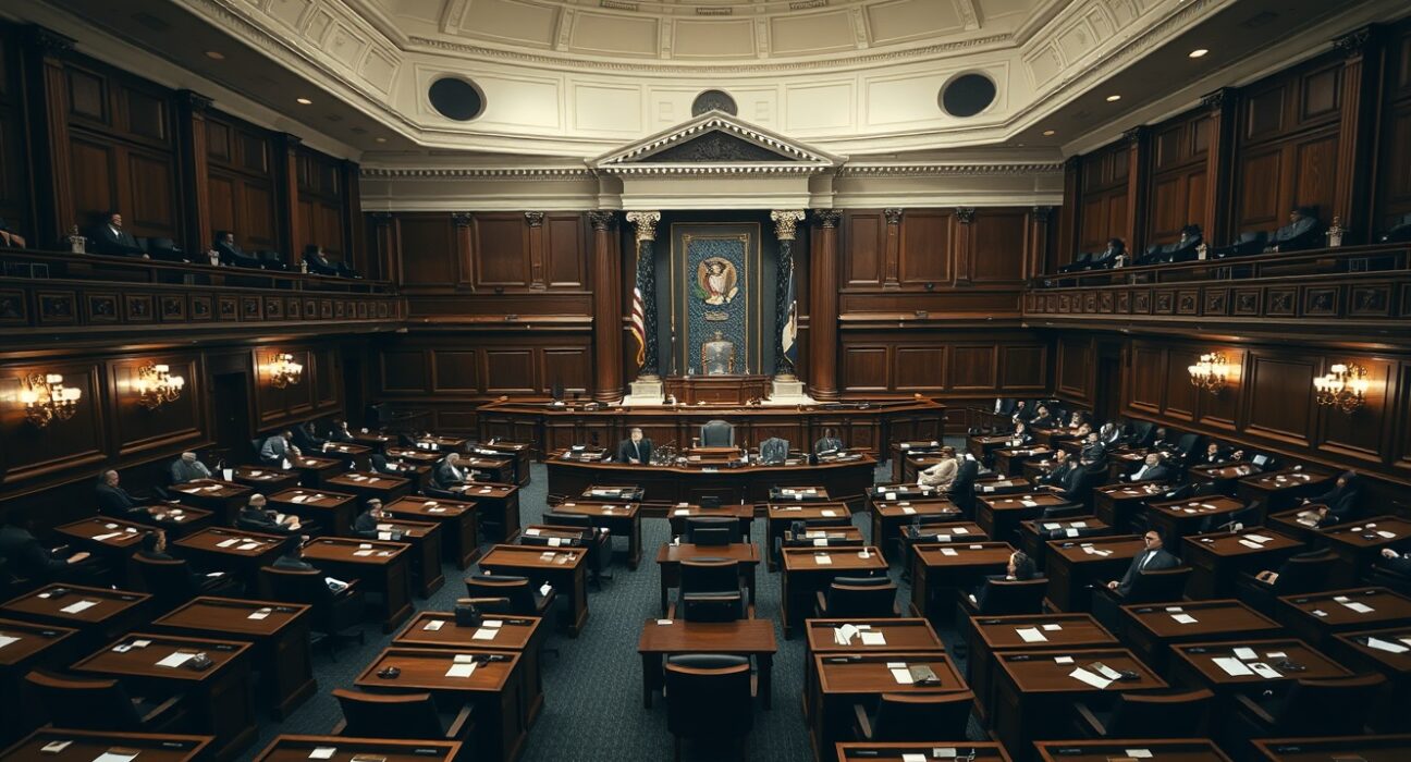 Interior of the U.S. House of Representatives chamber during a legislative session