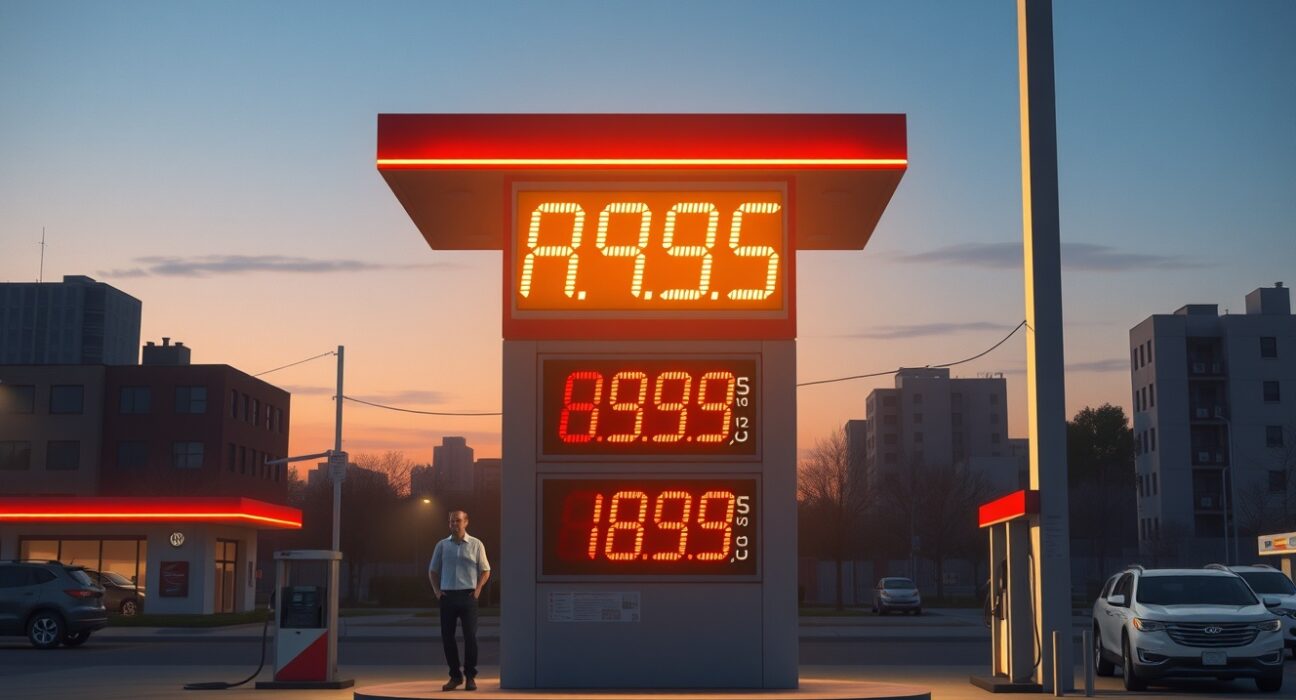 Rising fuel prices at gas station illustrating US inflation pressure from oil shock