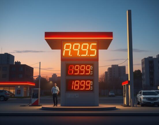 Rising fuel prices at gas station illustrating US inflation pressure from oil shock