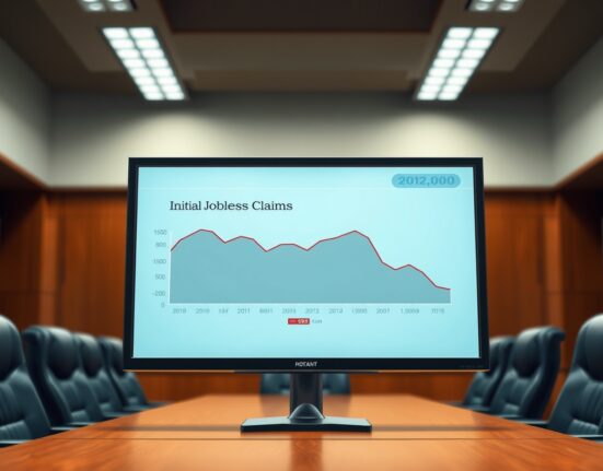 Federal Reserve economic data dashboard showing initial jobless claims at 202,000 impacting interest rate decisions.