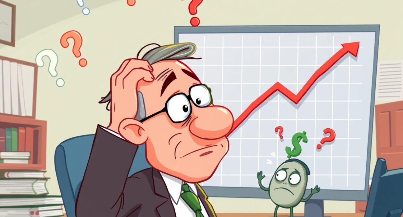 Cartoon illustration of rising initial jobless claims data surprising an economist