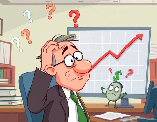 Cartoon illustration of rising initial jobless claims data surprising an economist