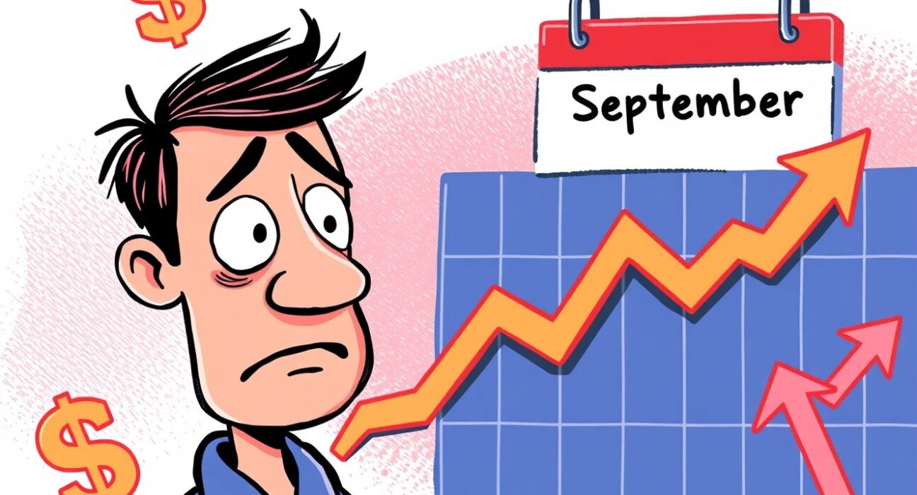 Cartoon illustration showing the unexpected rise in US initial jobless claims impacting the economic outlook for early September.