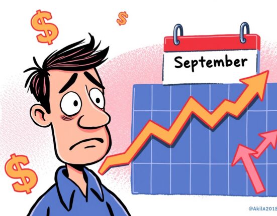 Cartoon illustration showing the unexpected rise in US initial jobless claims impacting the economic outlook for early September.
