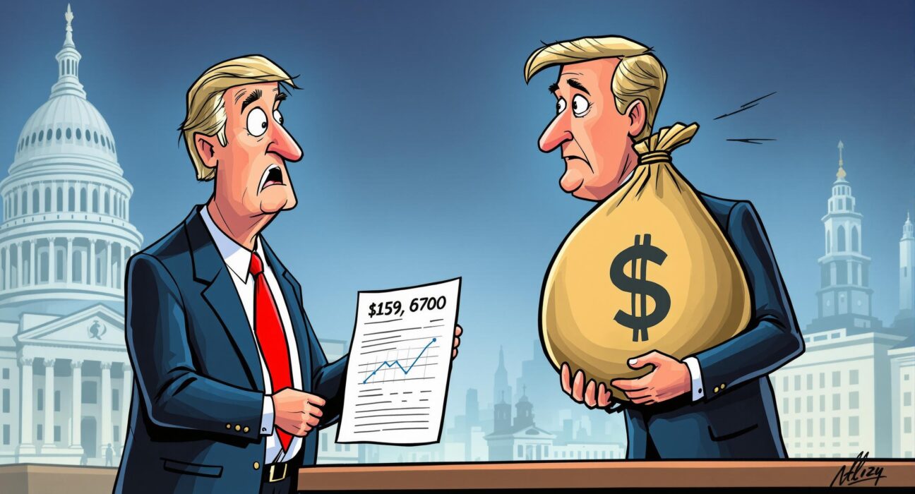 A cartoon illustration showing the Federal Reserve's stance on US interest rates, challenging a politician's economic claims.