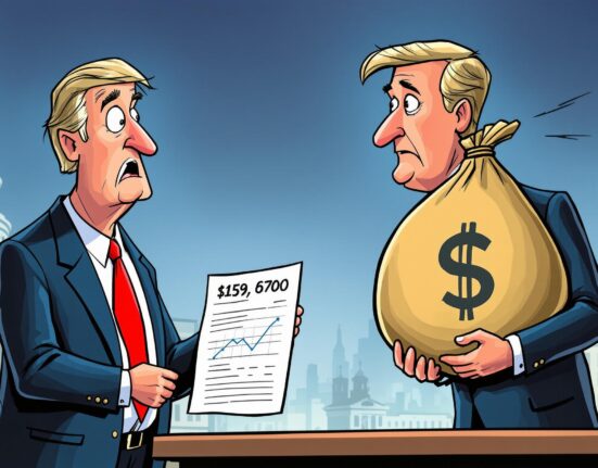 A cartoon illustration showing the Federal Reserve's stance on US interest rates, challenging a politician's economic claims.