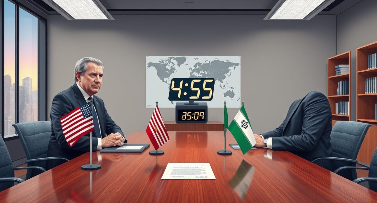US and Iran diplomats negotiating 45-day ceasefire agreement in tense diplomatic meeting