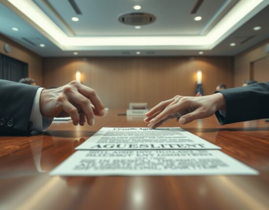 Diplomatic hands reaching for a 45-day US-Iran ceasefire agreement document during tense negotiations