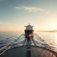 Oil tanker sailing through the Strait of Hormuz at dawn after US Iran accord reopening