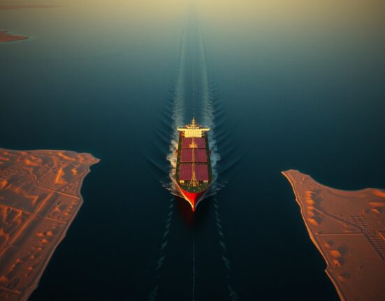 Oil tanker navigating the strategic Strait of Hormuz during US-Iran ceasefire negotiations.