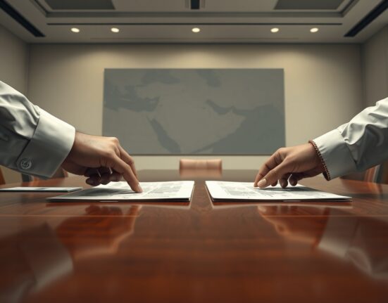 Symbolic representation of US-Iran ceasefire negotiations over nuclear program and sanctions relief.