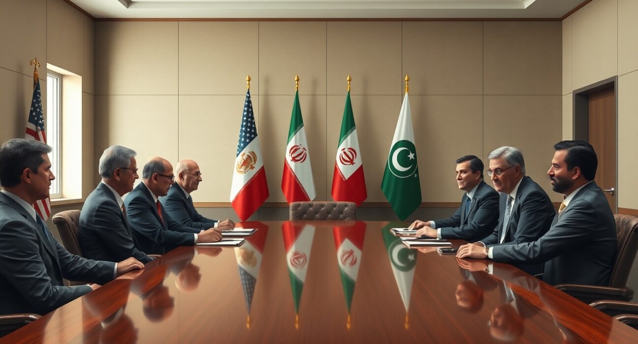 Diplomatic meeting for US Iran ceasefire talks in Islamabad with Pakistani mediation.
