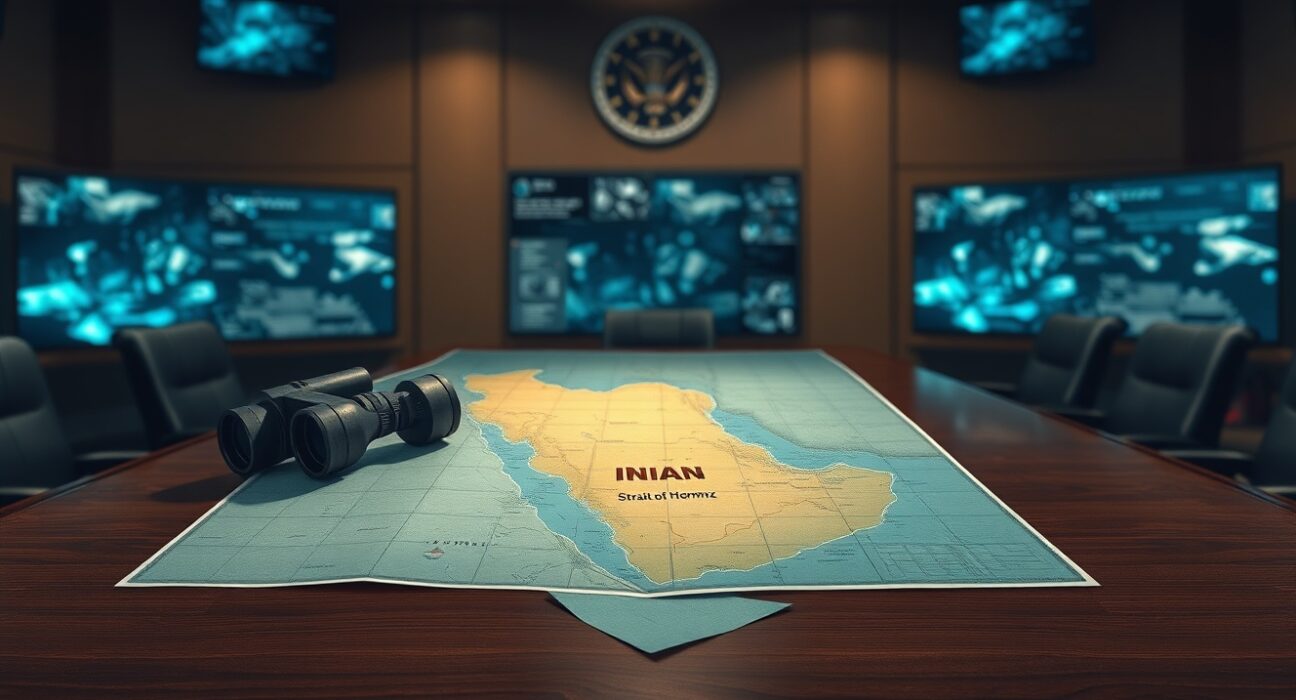 Strategic map analysis of US-Iran tensions and potential military scenarios in the Middle East.