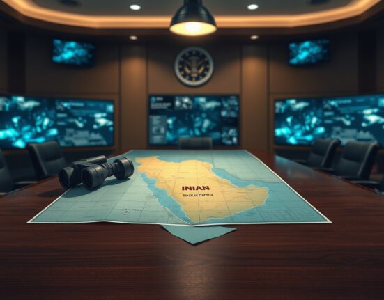 Strategic map analysis of US-Iran tensions and potential military scenarios in the Middle East.