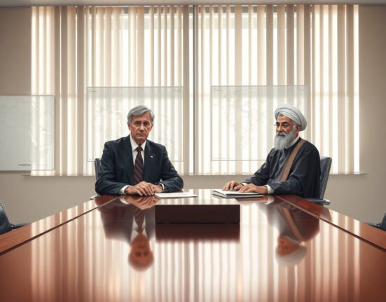 US and Iranian diplomats negotiating Middle East conflict de-escalation in tense meeting