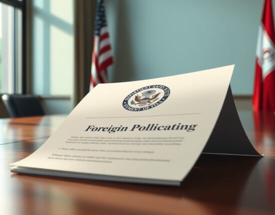 Official US diplomatic document signaling no immediate plans for an Iran invasion on a conference table.