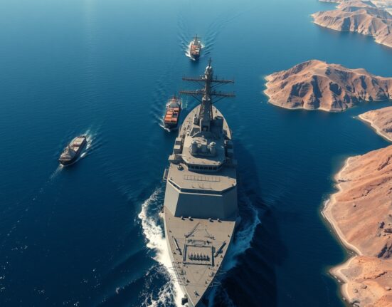 U.S. Navy destroyer patrols the strategic Strait of Hormuz amid rising Iran tensions.