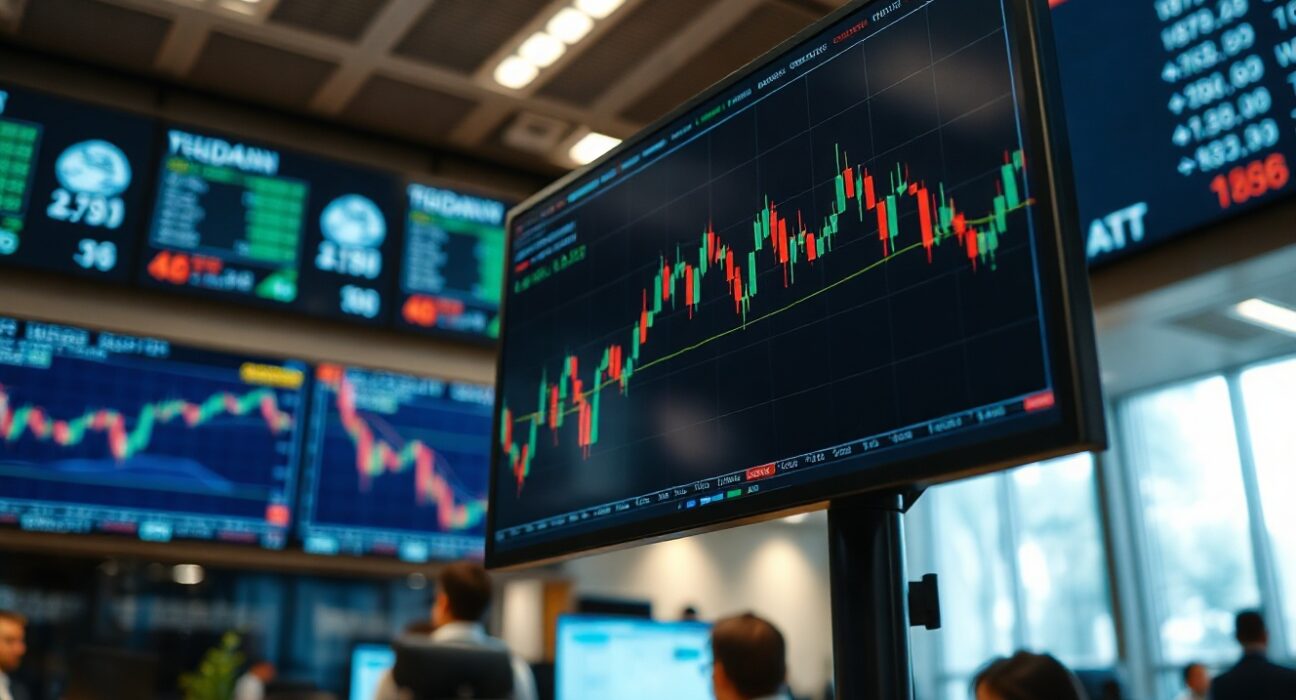 Financial market monitor displaying charts and data, representing market focus on US macro events.