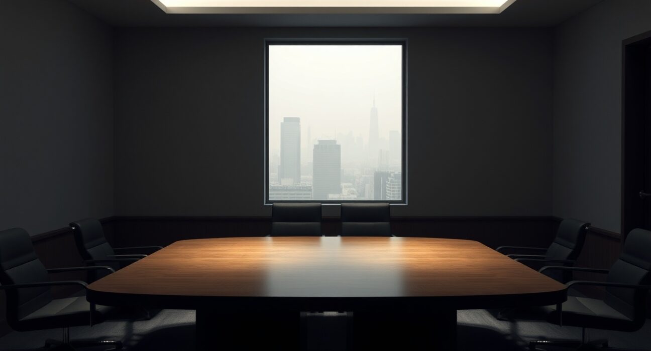 Empty diplomatic meeting room with two chairs facing each other, symbolizing potential US-Iran talks