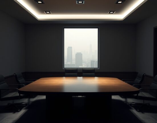 Empty diplomatic meeting room with two chairs facing each other, symbolizing potential US-Iran talks