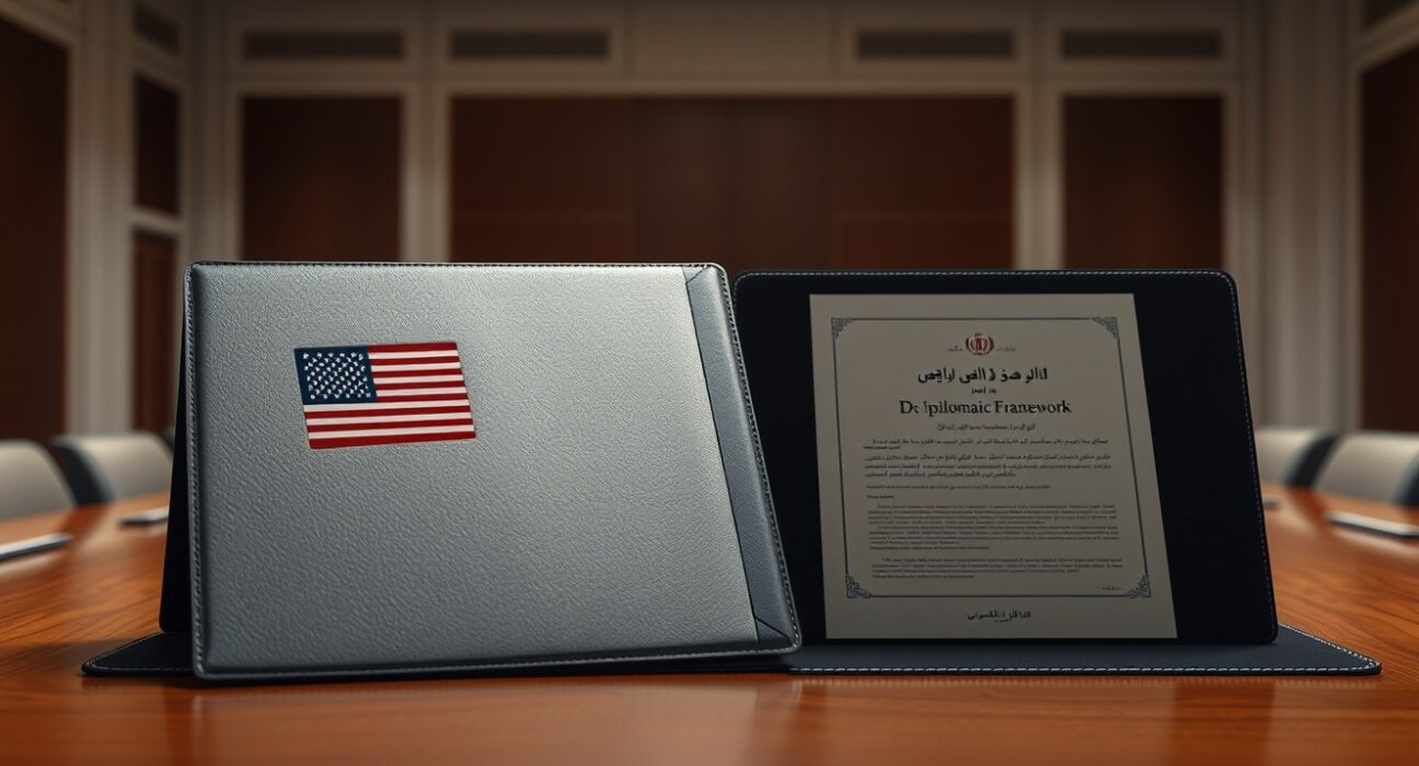Diplomatic documents representing the US-Iran peace plan on negotiation table