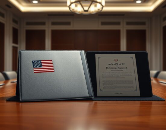 Diplomatic documents representing the US-Iran peace plan on negotiation table