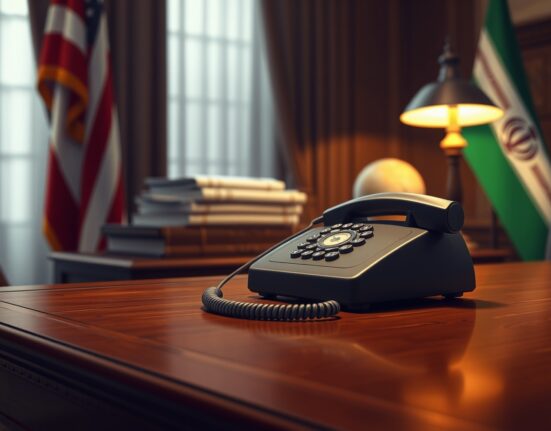US Iran phone negotiations: a telephone receiver on a desk symbolizing diplomatic talks between Trump and Iran over nuclear weapons.