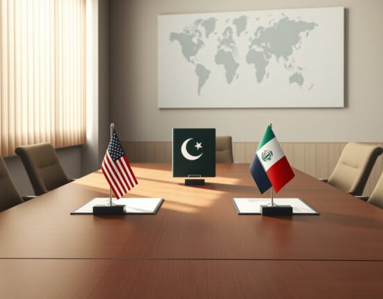 Diplomatic table setting for US-Iran talks with Pakistani mediation, symbolizing ongoing negotiation delays.