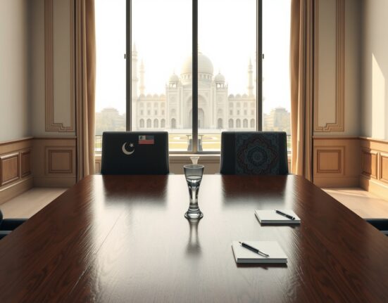 Diplomatic meeting setup for US Iran talks in Islamabad conference room