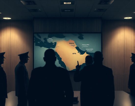 US and Israeli officials in a situation room reviewing a map of Iran's energy infrastructure