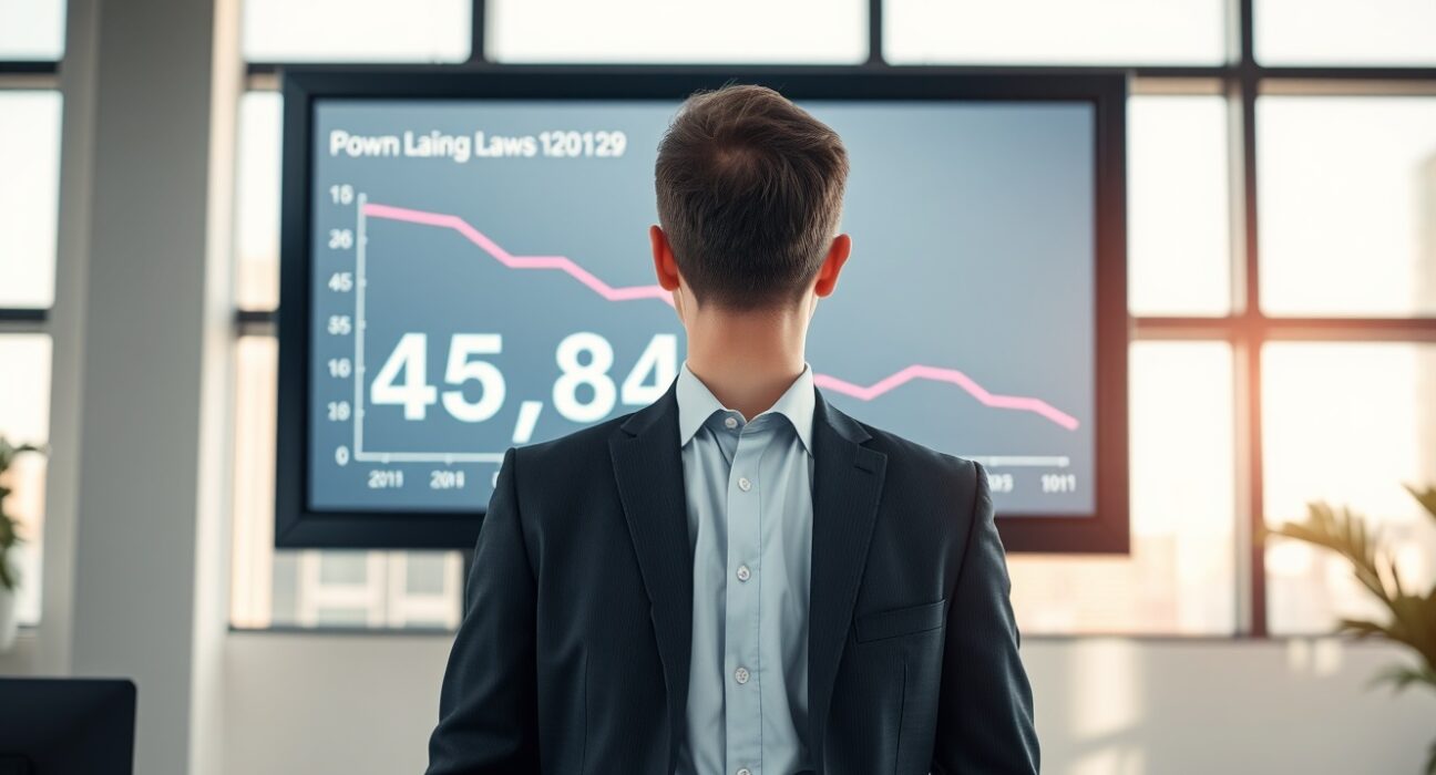 Businessperson viewing a digital display showing a decline in job cuts to 45,849 in June 2025