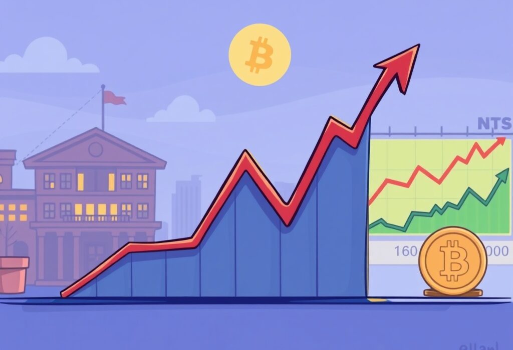 Cartoon showing a rising graph for US jobless claims, symbolizing economic shifts and their potential influence on the crypto market.