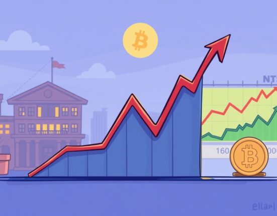 Cartoon showing a rising graph for US jobless claims, symbolizing economic shifts and their potential influence on the crypto market.