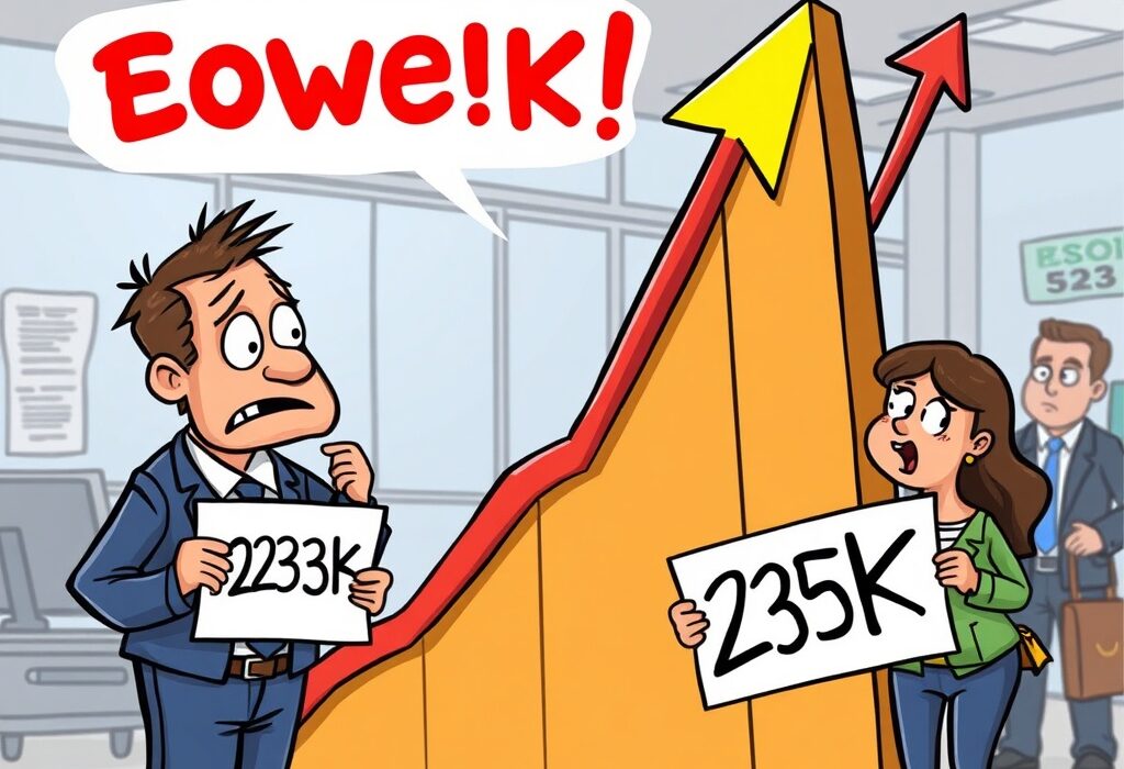 A cartoon image illustrating the unexpected rise in U.S. jobless claims, signaling a shift in the labor market.