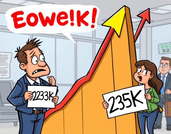 A cartoon image illustrating the unexpected rise in U.S. jobless claims, signaling a shift in the labor market.