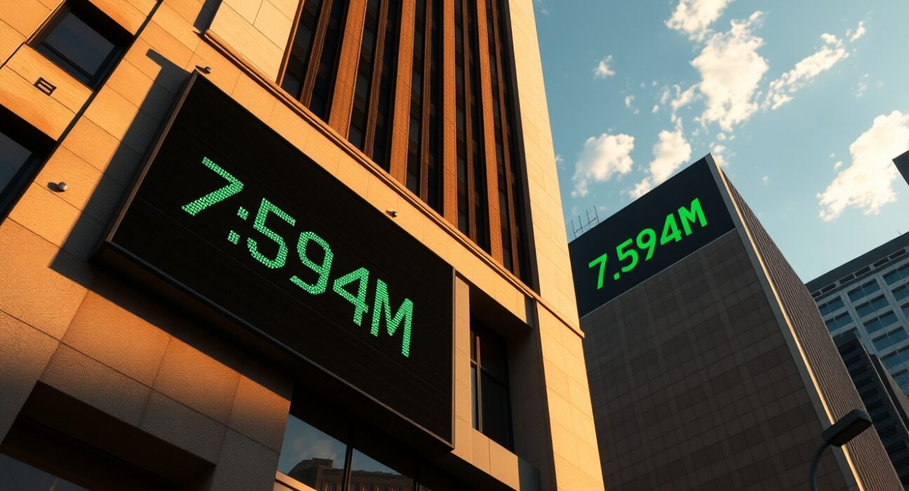 US JOLTS job openings data displayed on a digital sign outside a modern office building.
