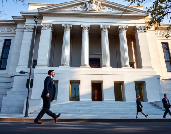 Exterior of the Federal Reserve building in Washington, D.C., on a sunny day.