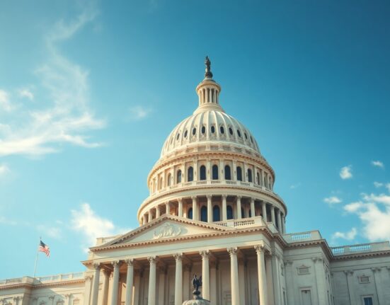 US Capitol building on a sunny day, symbolizing legislative negotiations on the Clarity Act for crypto regulation.